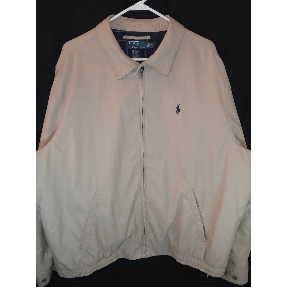 Polo Ralph‎ Lauren Vintage Men's Harrington Khaki Full Zip Jacket XXL Logo Lined